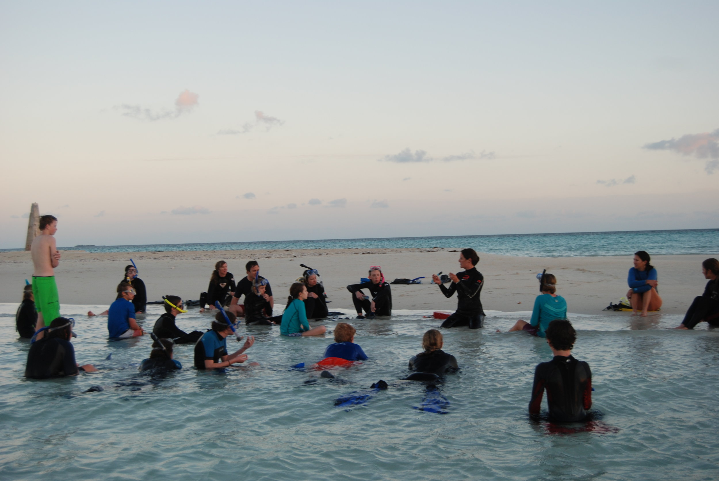 Early morning snorkely and marine ecology class on the sandbar
