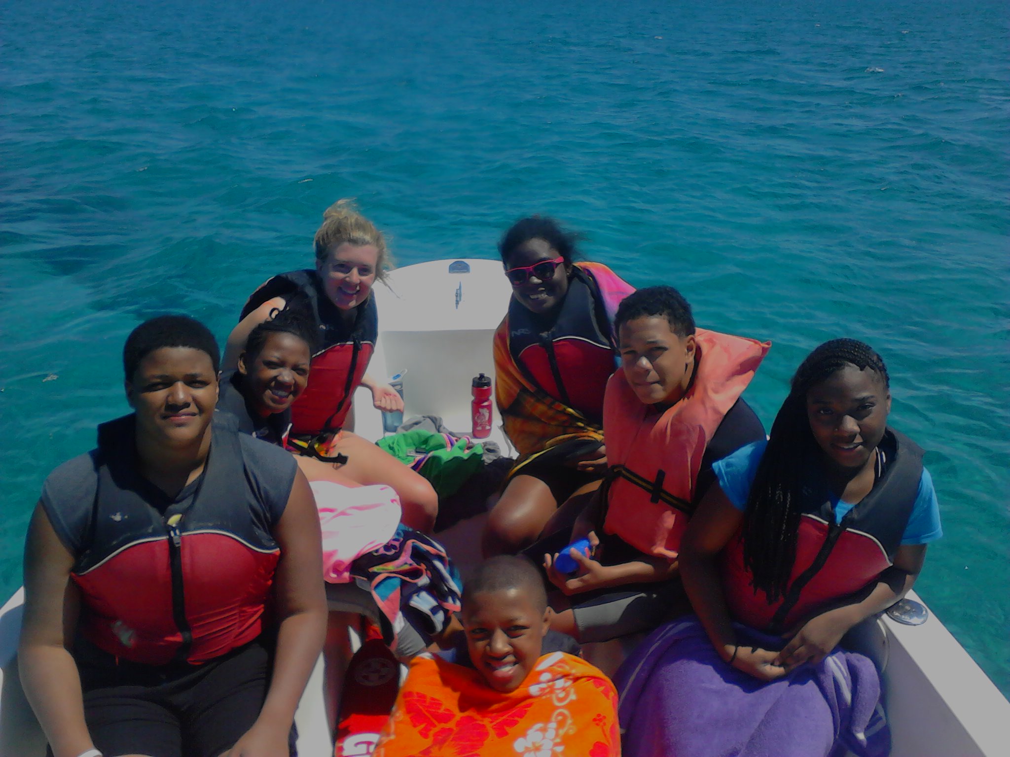 Students on the boat ready for their sea turtle abundance surveys.