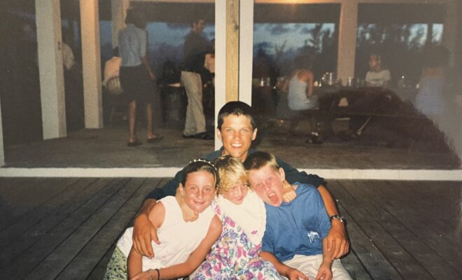 Lee Taylor with the Maxey family as an Island School student in 1999